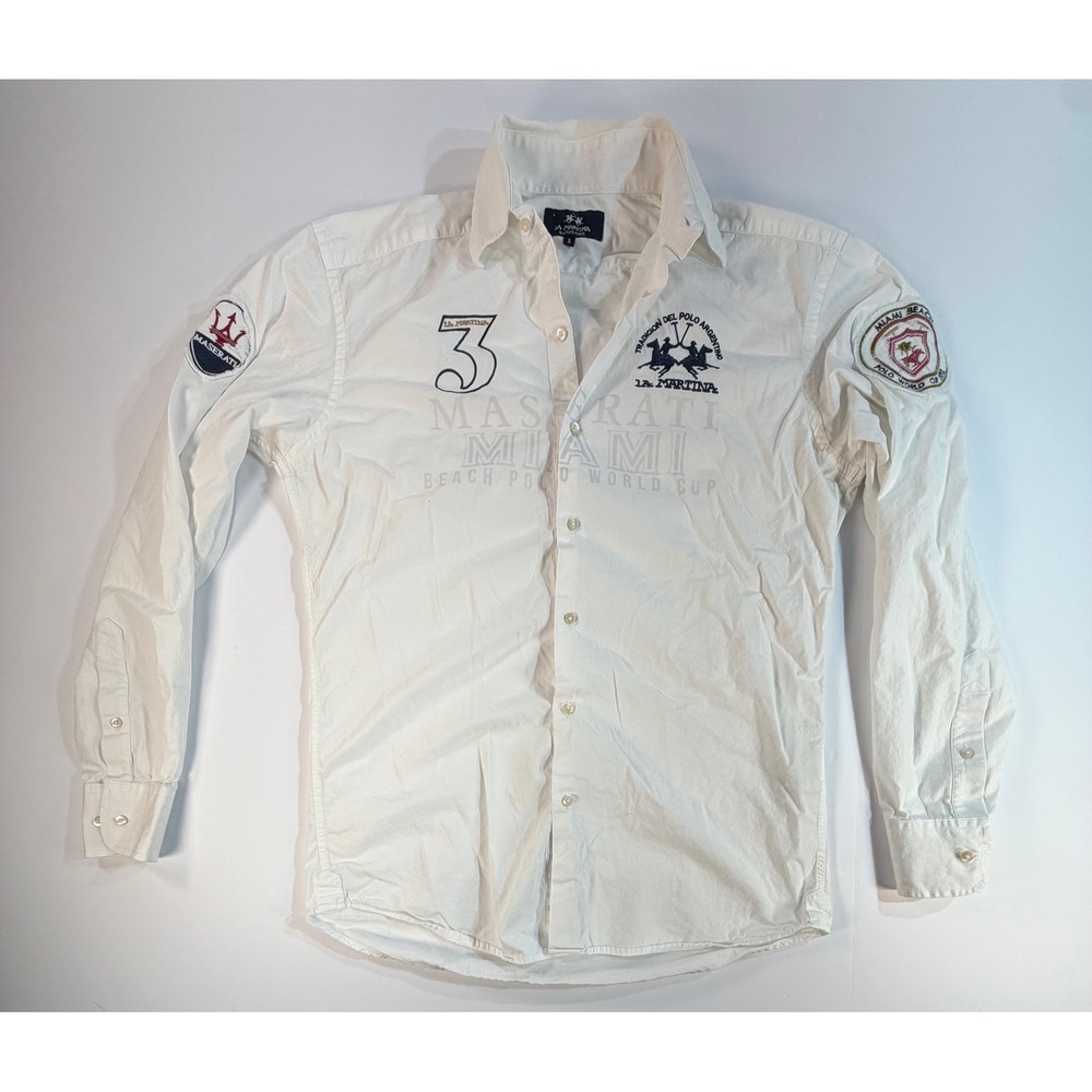 La Martina Maserati Miami Beach Polo World Cup 2012 Shirt White Mens Small S